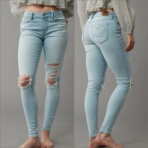 NEW American Eagle Ripped Jegging Jeans Sz 14 Light Wash NWT